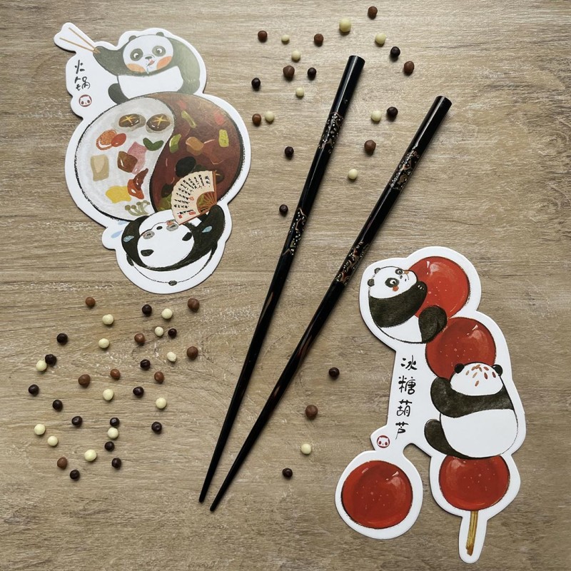 Cartes postales pandas gourmands
