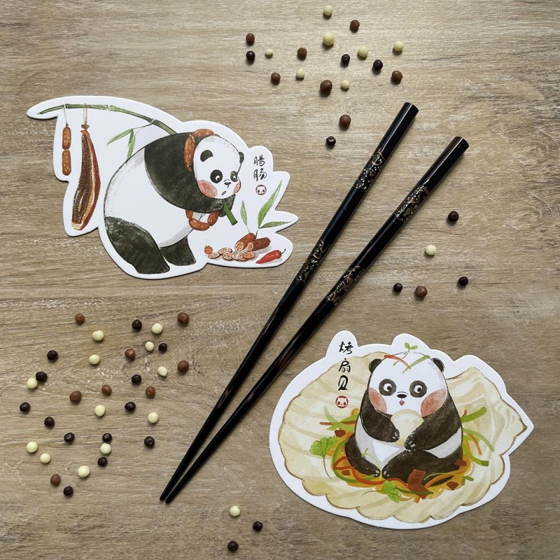 Cartes postales pandas gourmands