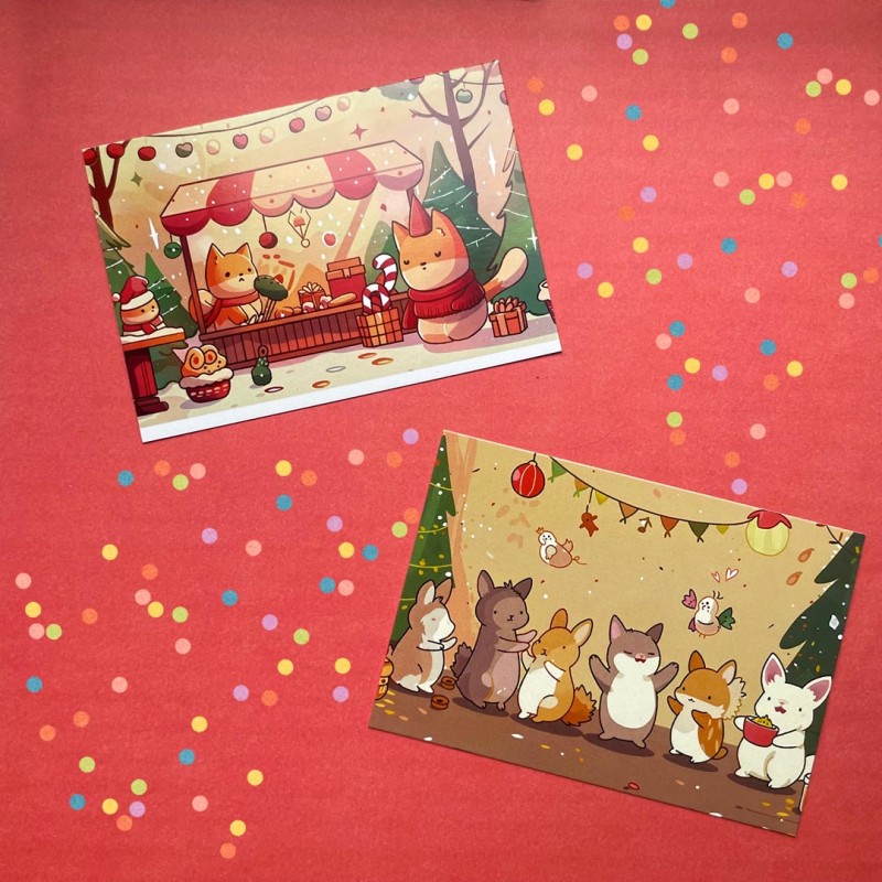 Cartes postales animaux joyeux d'automne et de Noël