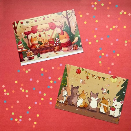 Cartes postales animaux joyeux d'automne et de Noël