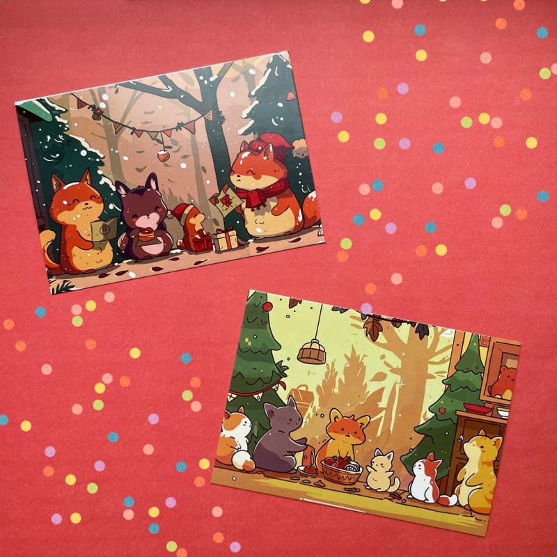 Cartes postales animaux joyeux d'automne et de Noël