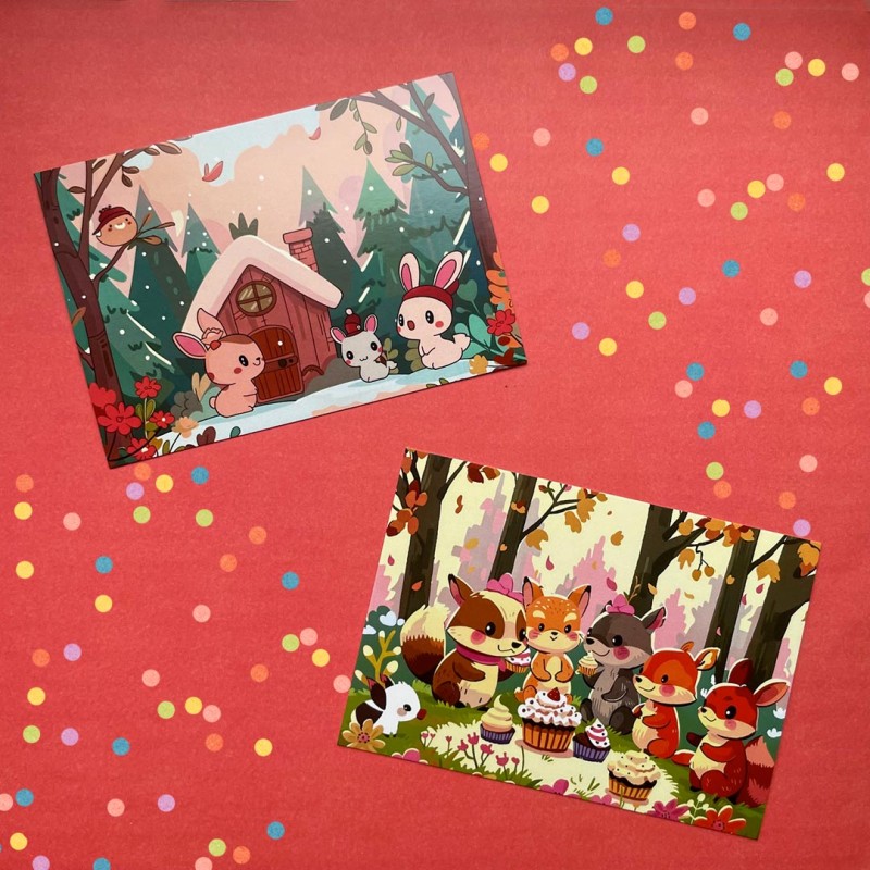 Cartes postales animaux joyeux d'automne et de Noël