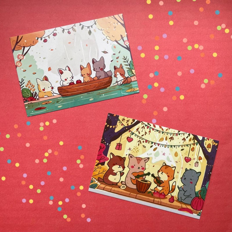 Cartes postales animaux joyeux d'automne et de Noël