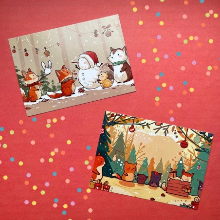 Cartes postales animaux joyeux d'automne et de Noël