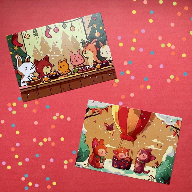 Cartes postales animaux joyeux d'automne et de Noël